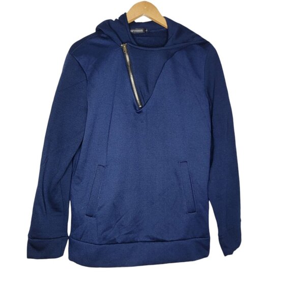 Emporio Armani Navy Blue Asymmetrical Zip‎ Pullover Sweater Men's Large L - Picture 1 of 4